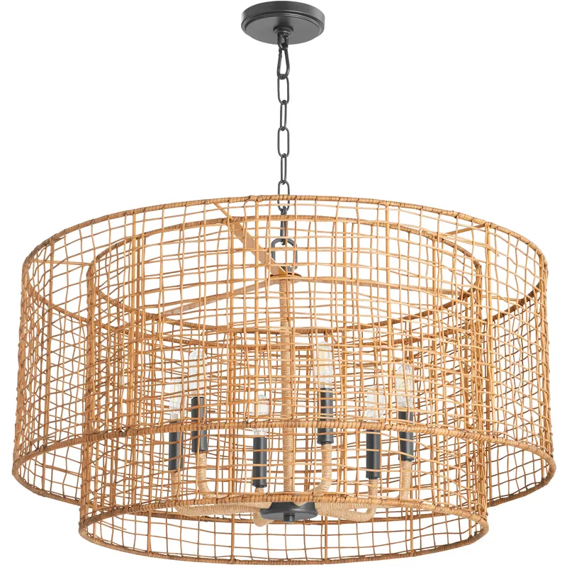 Abaca 6 Light 30 inch Matte Black Pendant Ceiling Light