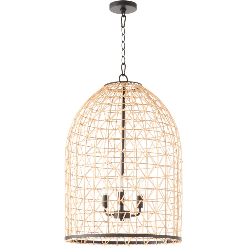 Rattan 3 Light 19 inch Matte Black Pendant Ceiling Light