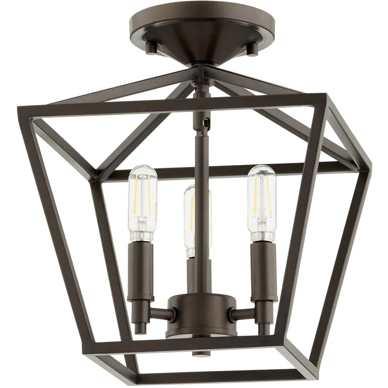 Gabriel 3 Light 10.25 inch Oiled Bronze Semi Flush Mount Ceiling Light, Quorum Home