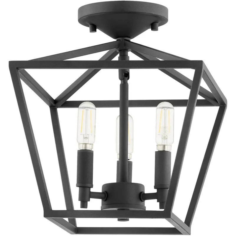Gabriel 3 Light 10.25 inch Noir Semi Flush Mount Ceiling Light, Quorum Home