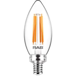 RAB 3.3W LED B11 Filament Lamp - Dimmable - E12 Base - 2700K - 300 Lumens - 120V