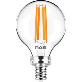 RAB 3.8W LED G16.5 Filament Lamp - Dimmable - E12 Base - 2700K - 350 Lumens - 120V