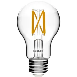 RAB 9W Clear Filament LED A19 Lamp - Dimmable - 2700K - 810 Lumens - 120V