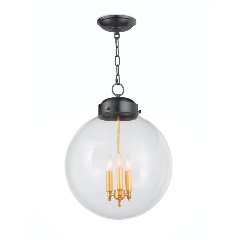 Globe 3 Light 15 inch Oil Rubbed Bronze and Natural Brass Pendant Ceiling Light