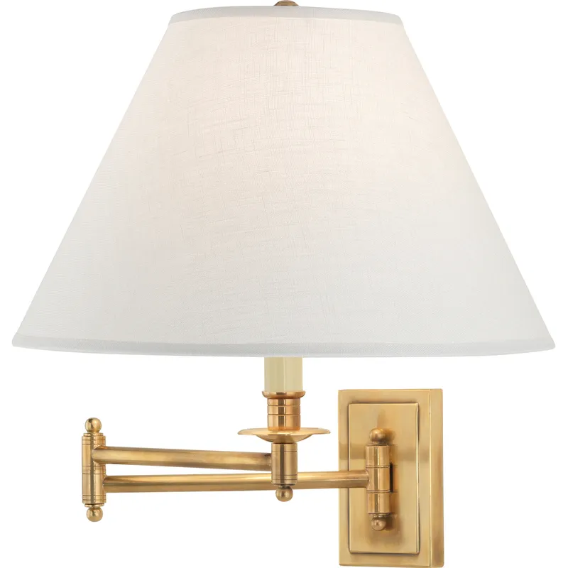 Kinetic 14 inch 150 watt Antique Brass Wall Swinger Wall Light in Oyster Linen