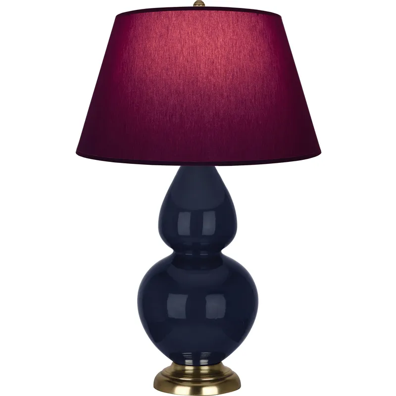 Double Gourd 31 inch 150 watt Midnight Blue Glazed Ceramic with Antique Brass Table Lamp Portable Light in Plum with Lavender