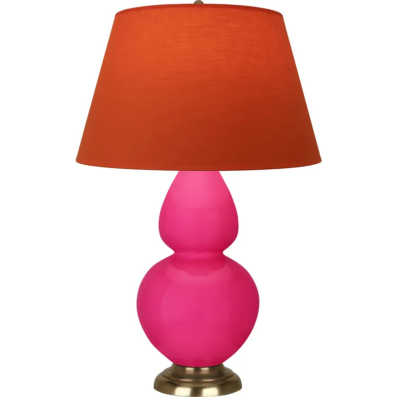 Double Gourd 31 inch 150 watt Razzle Rose Glazed Ceramic with Antique Natural Brass Table Lamp Portable Light in Tangerine with Taupe