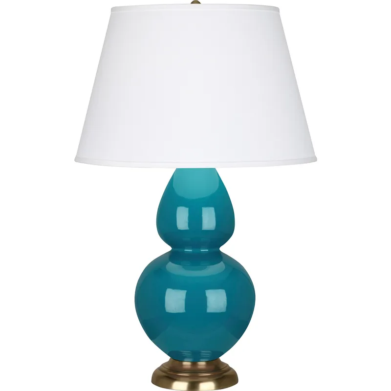 Double Gourd 31 inch 150 watt Peacock Glazed Ceramic Table Lamp Portable Light in Pearl Dupioni
