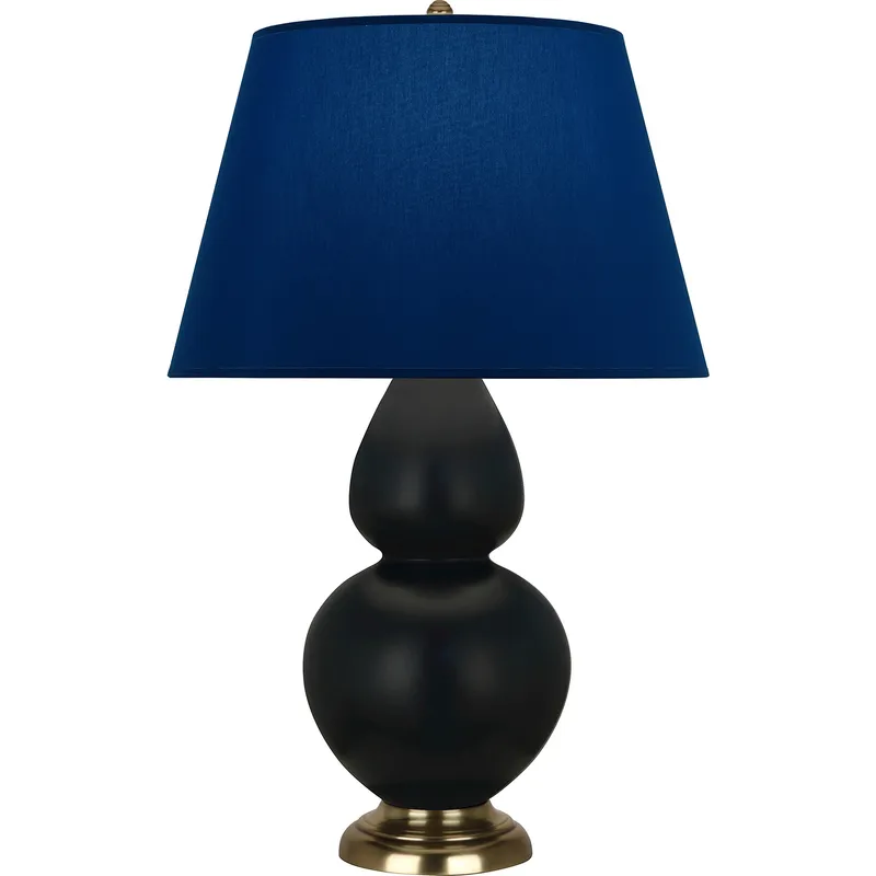Double Gourd 31 inch 150 watt Matte Obsidian Glazed Ceramic with Antique Natural Brass Table Lamp Portable Light in Navy with Gray