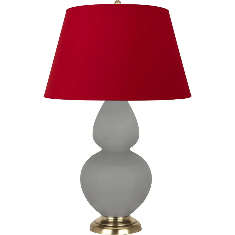 Double Gourd 31 inch 150 watt Matte Smokey Taupe Glazed Ceramic with Antique Natural Brass Table Lamp Portable Light in Matte Smoky Taupe, Rose Red with Ink Black
