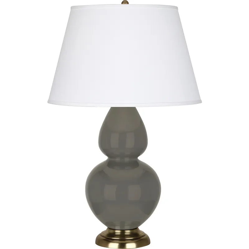 Double Gourd 31 inch 150 watt Ash Glazed Ceramic with Antique Brass Table Lamp Portable Light in Pearl Dupioni