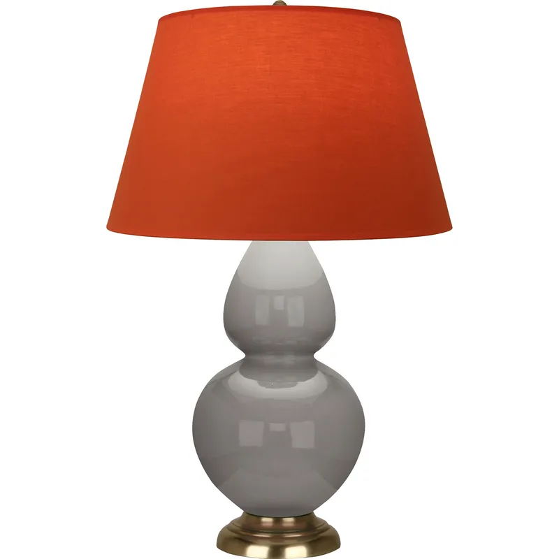 Double Gourd 31 inch 150 watt Smoky Taupe Glazed Ceramic with Antique Natural Brass Table Lamp Portable Light in Tangerine with Taupe