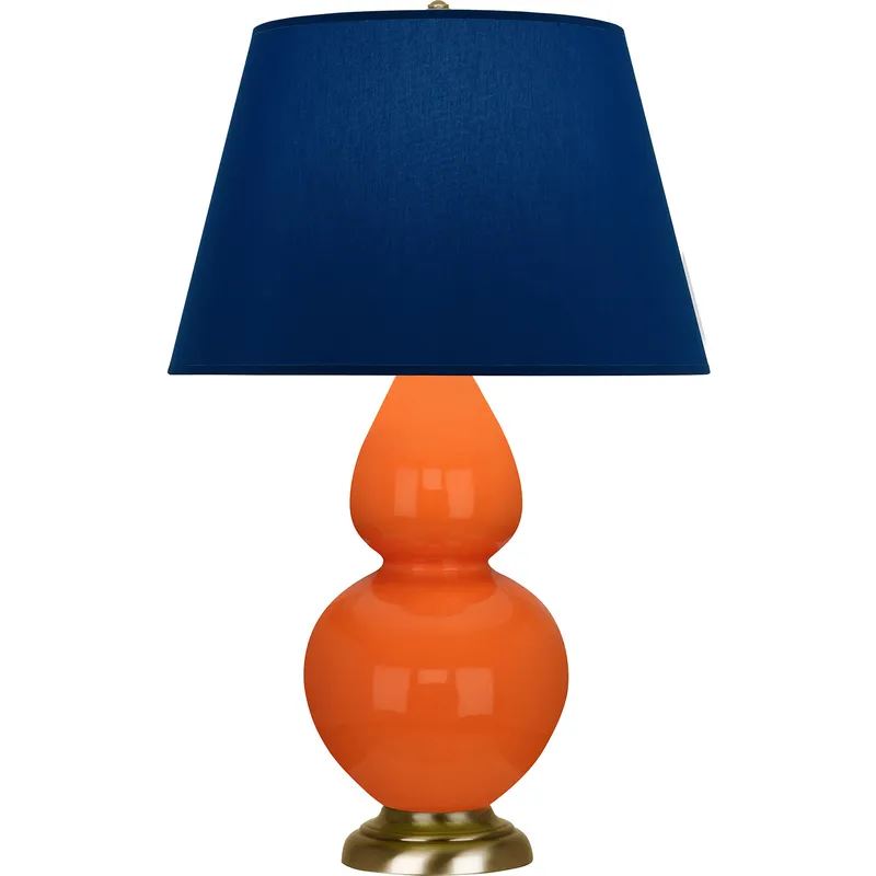 Double Gourd 31 inch 150 watt Pumpkin Glazed Ceramic with Antique Natural Brass Table Lamp Portable Light in Navy with Gray