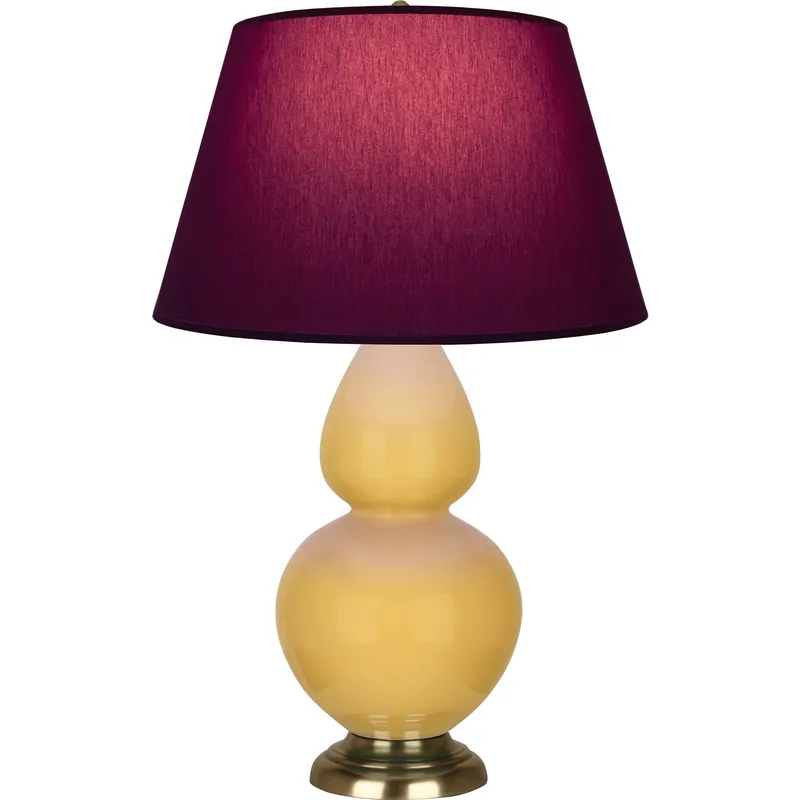 Double Gourd 31 inch 150 watt Sunset Yellow Glazed Ceramic with Antique Brass Table Lamp Portable Light in Plum with Lavender