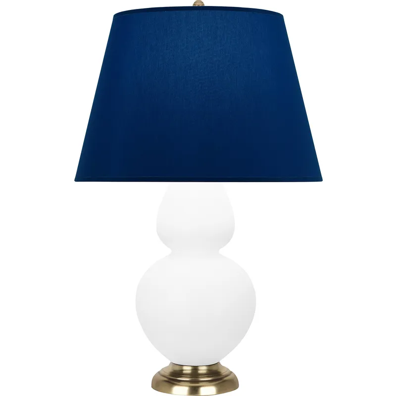 Double Gourd 31 inch 150 watt Matte Daisy Glazed Ceramic with Antique Natural Brass Table Lamp Portable Light in Navy with Gray