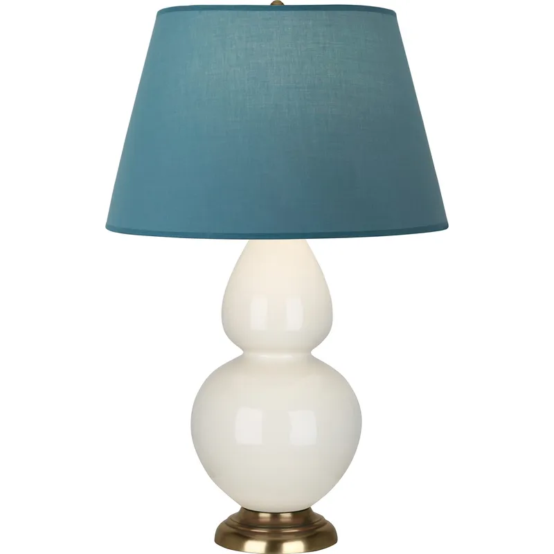 Double Gourd 31 inch 150 watt Bone Glazed Ceramic with Antique Natural Brass Table Lamp Portable Light in Bright Blue with Gray