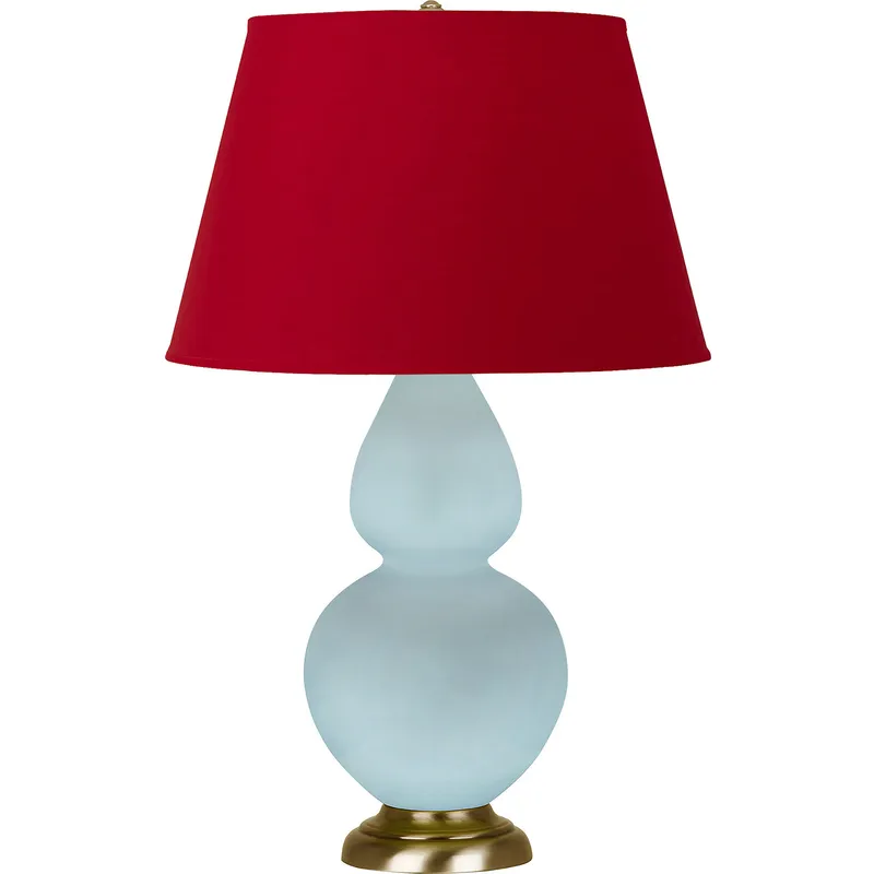 Double Gourd 31 inch 150 watt Baby Blue Glazed Ceramic with Antique Natural Brass Table Lamp Portable Light in Rose Red with Ink Black