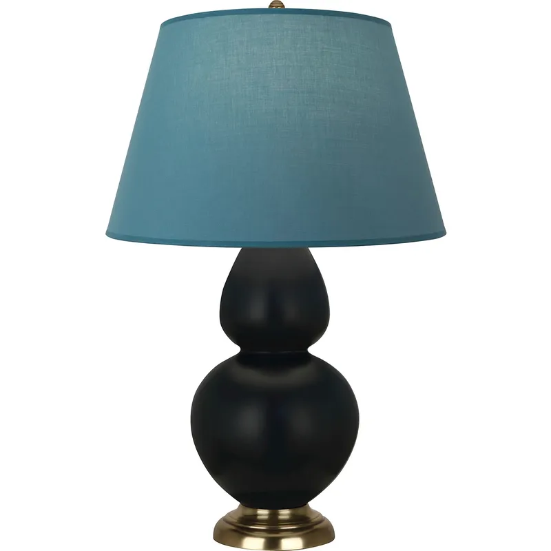 Double Gourd 31 inch 150 watt Matte Obsidian Glazed Ceramic with Antique Natural Brass Table Lamp Portable Light in Bright Blue with Gray