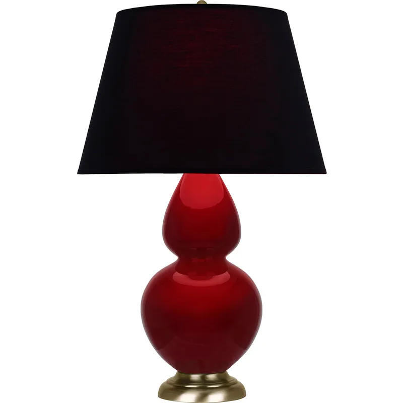 Double Gourd 31 inch 150 watt Sangria Glazed Ceramic with Antique Natural Brass Table Lamp Portable Light in Ink Black with Rose Red