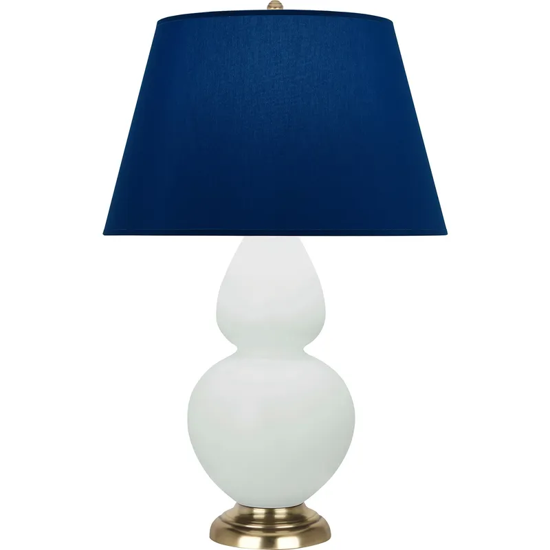 Double Gourd 31 inch 150 watt Matte Celadon Glazed Ceramic with Antique Brass Accents Table Lamp Portable Light in Navy with Gray