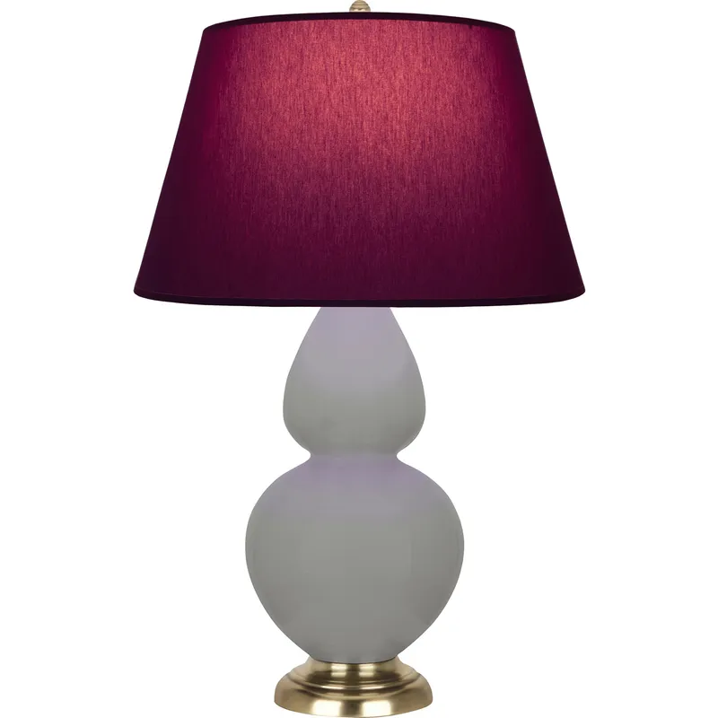 Double Gourd 31 inch 150 watt Matte Smokey Taupe Glazed Ceramic with Antique Natural Brass Table Lamp Portable Light in Matte Smoky Taupe, Plum with Lavender