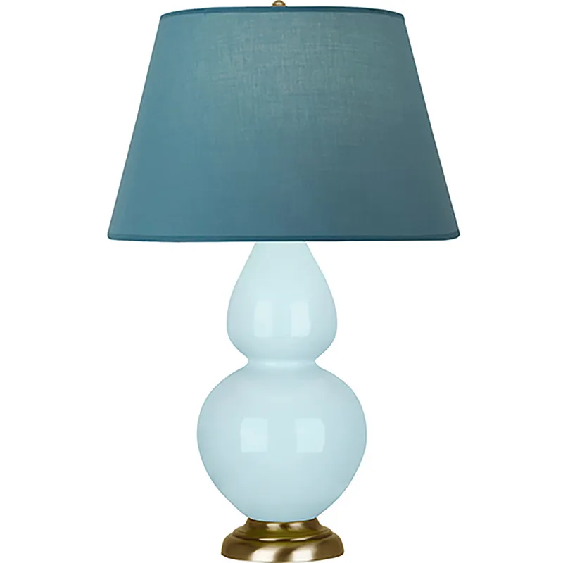 Double Gourd 31 inch 150 watt Baby Blue Glazed Ceramic with Antique Natural Brass Table Lamp Portable Light in Bright Blue with Gray