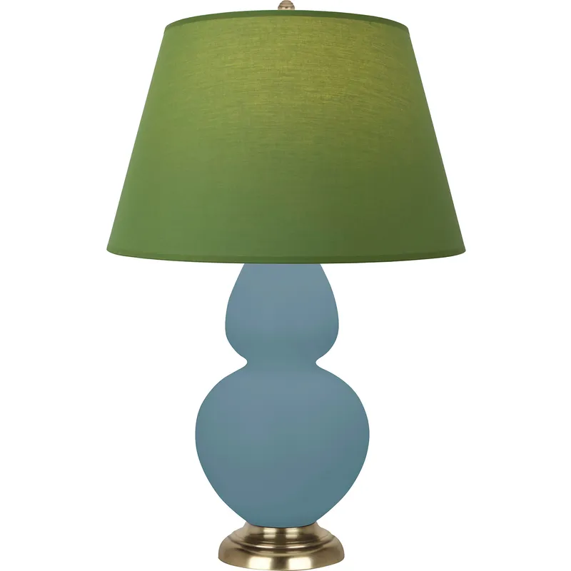 Double Gourd 31 inch 150 watt Matte Steel Blue Glazed Ceramic with Antique Brass Table Lamp Portable Light in Tea Green with Taupe