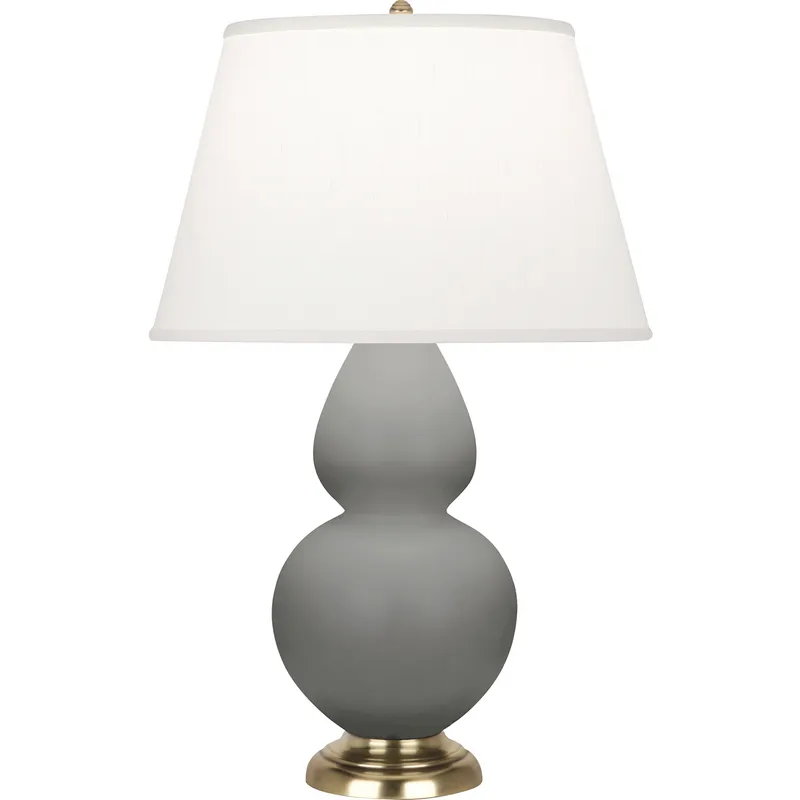 Double Gourd 31 inch 150 watt Matte Smokey Taupe Glazed Ceramic with Antique Natural Brass Table Lamp Portable Light in Matte Smoky Taupe, Pearl Dupioni