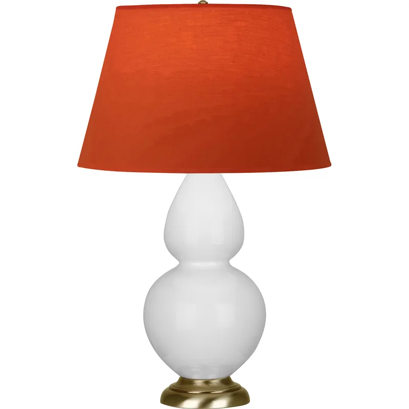 Double Gourd 31 inch 150 watt Daisy Glazed Ceramic with Antique Natural Brass Table Lamp Portable Light in Tangerine with Taupe