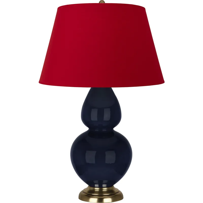 Double Gourd 31 inch 150 watt Midnight Blue Glazed Ceramic with Antique Brass Table Lamp Portable Light in Rose Red with Ink Black