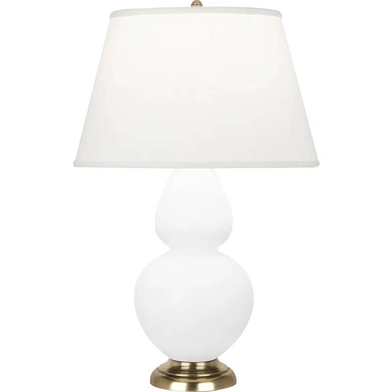 Double Gourd 31 inch 150 watt Matte Lily Glazed Ceramic with Antique Natural Brass Table Lamp Portable Light in Pearl Dupioni