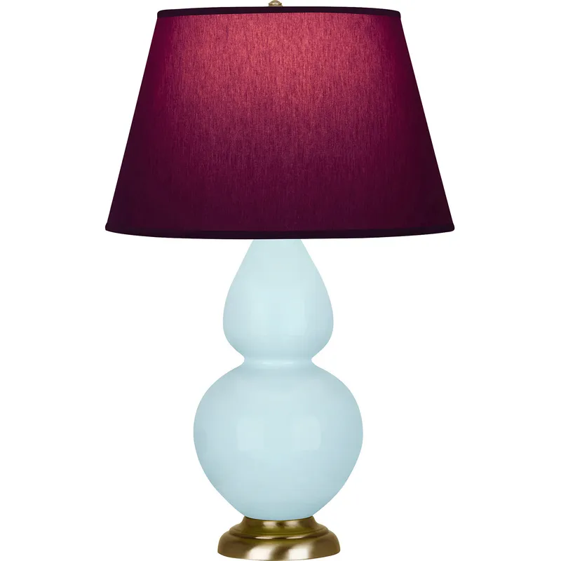 Double Gourd 31 inch 150 watt Baby Blue Glazed Ceramic with Antique Natural Brass Table Lamp Portable Light in Plum with Lavender