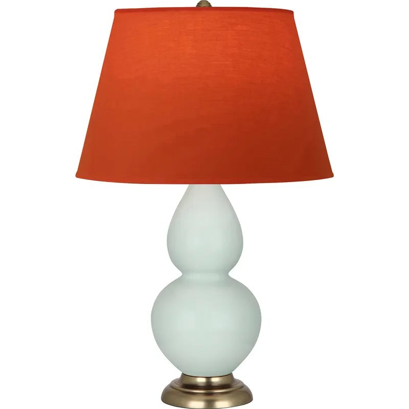 Double Gourd 31 inch 150 watt Celadon Glazed Ceramic with Antique Brass Accents Table Lamp Portable Light in Tangerine with Taupe