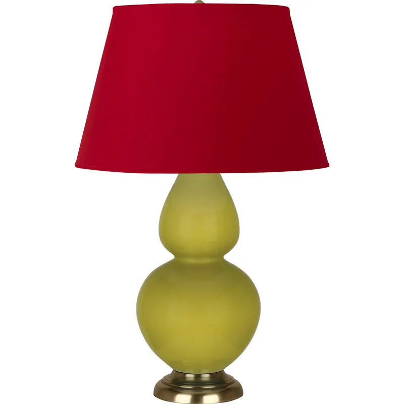 Double Gourd 31 inch 150 watt Citron Glazed Ceramic with Antique Brass Table Lamp Portable Light in Rose Red with Ink Black