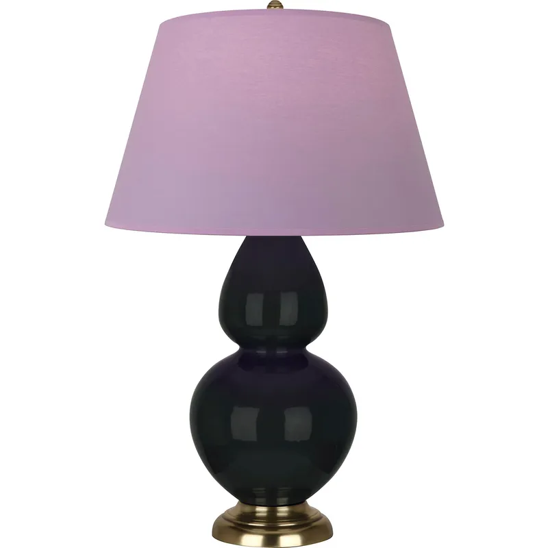 Double Gourd 31 inch 150 watt Obsidian Glazed Ceramic with Antique Natural Brass Table Lamp Portable Light in Lavender with Plum