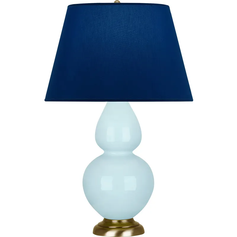Double Gourd 31 inch 150 watt Baby Blue Glazed Ceramic with Antique Natural Brass Table Lamp Portable Light in Navy with Gray