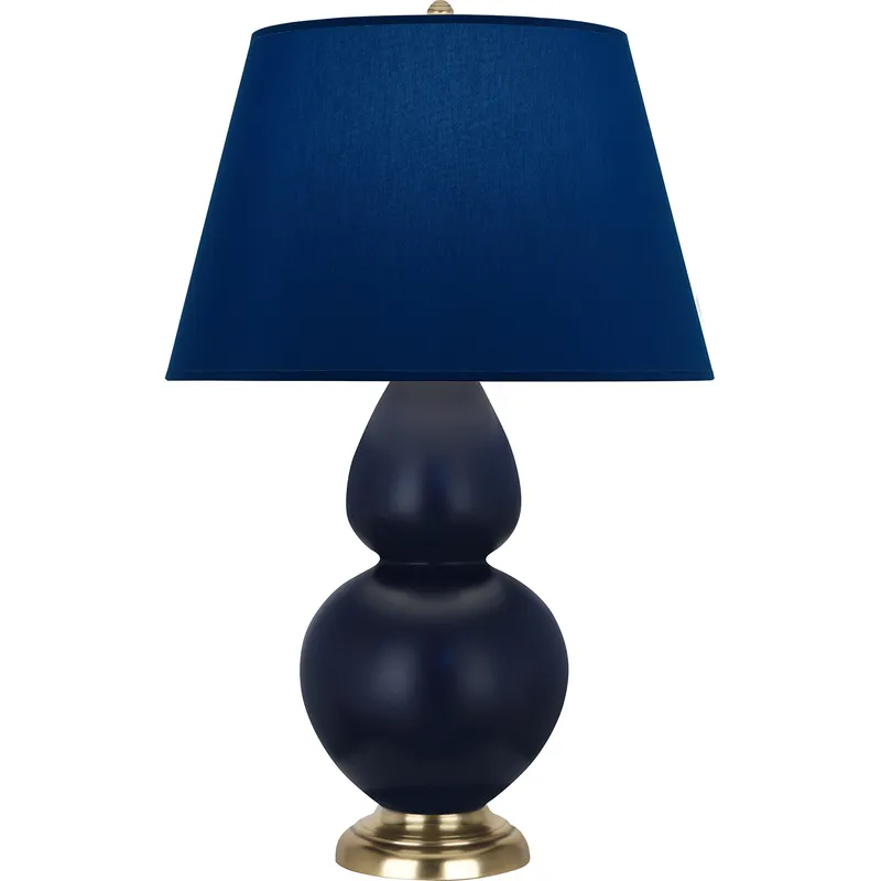 Double Gourd 31 inch 150 watt Matte Midnight Blue Glazed Ceramic with Antique Brass Table Lamp Portable Light in Navy with Gray
