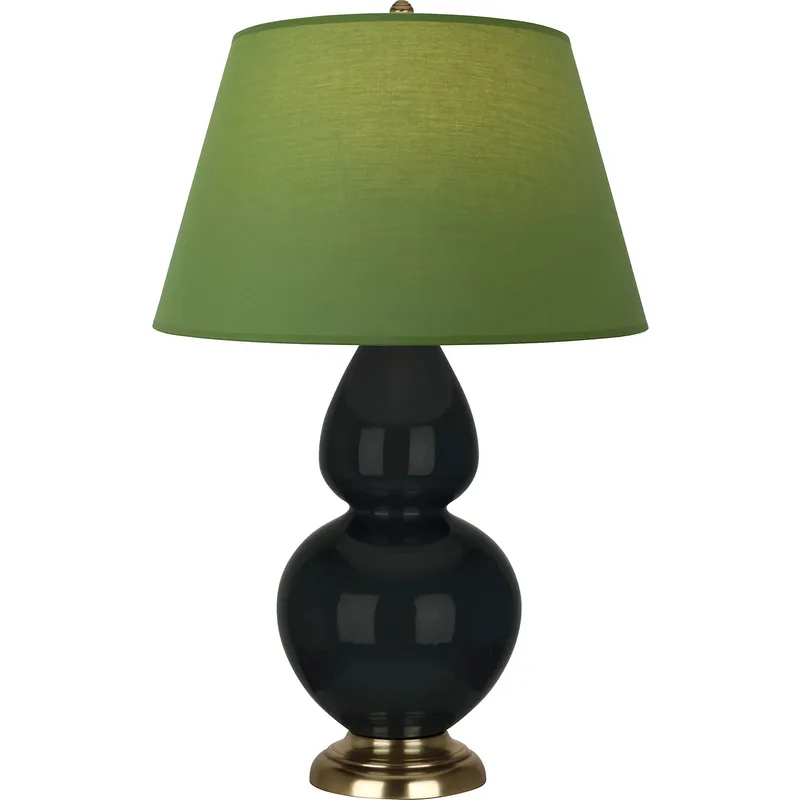 Double Gourd 31 inch 150 watt Obsidian Glazed Ceramic with Antique Natural Brass Table Lamp Portable Light in Tea Green with Taupe