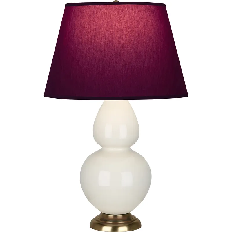 Double Gourd 31 inch 150 watt Bone Glazed Ceramic with Antique Natural Brass Table Lamp Portable Light in Plum with Lavender
