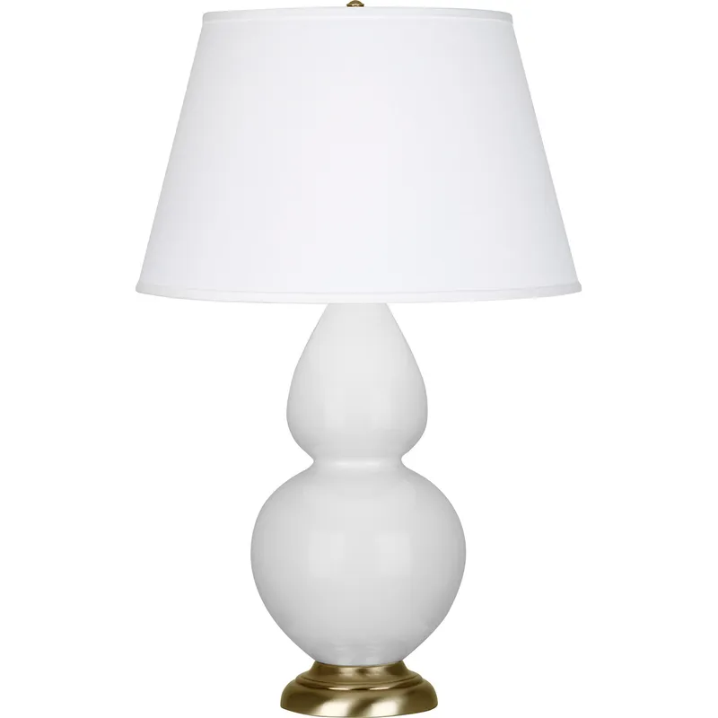 Double Gourd 31 inch 150 watt Daisy Glazed Ceramic with Antique Natural Brass Table Lamp Portable Light in Pearl Dupioni