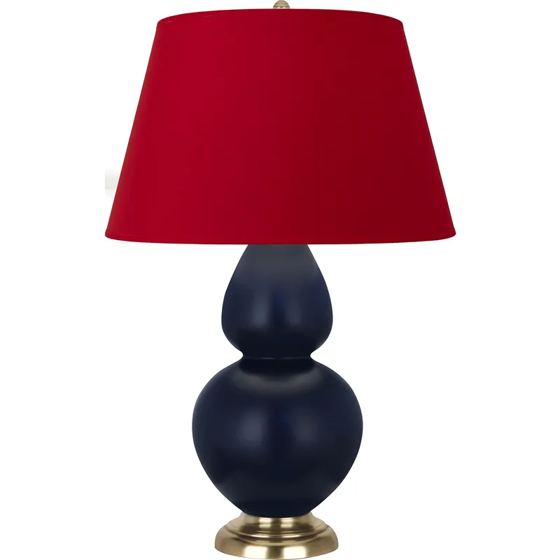 Double Gourd 31 inch 150 watt Matte Midnight Blue Glazed Ceramic with Antique Brass Table Lamp Portable Light in Rose Red with Ink Black