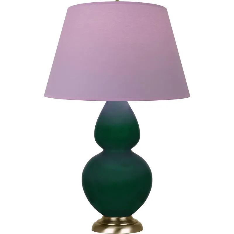 Double Gourd 31 inch 150 watt Jungle Glazed Ceramic with Antique Natural Brass Table Lamp Portable Light in Lavender with Plum