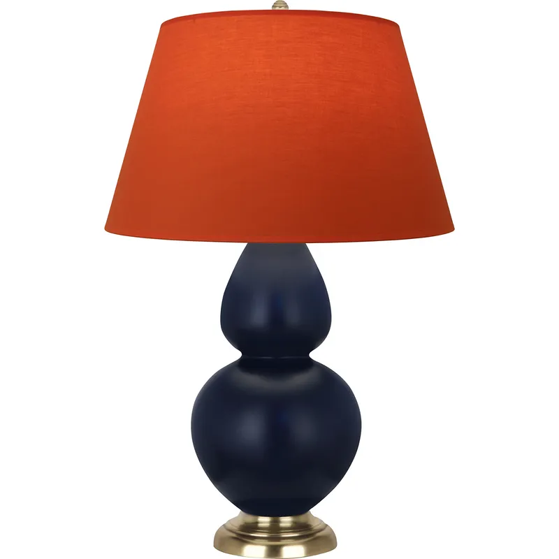 Double Gourd 31 inch 150 watt Matte Midnight Blue Glazed Ceramic with Antique Brass Table Lamp Portable Light in Tangerine with Taupe