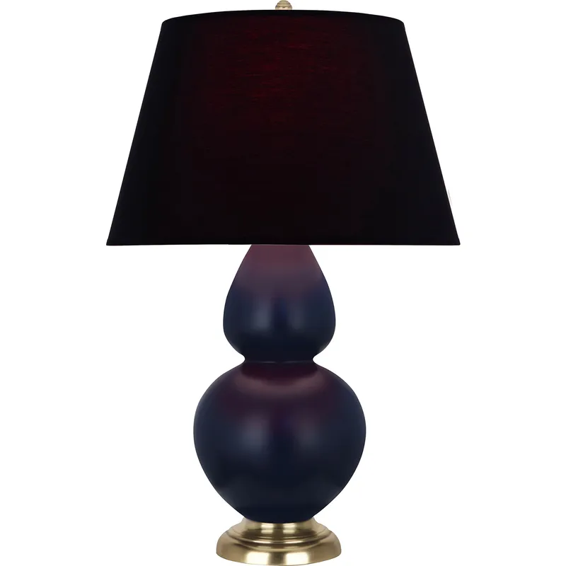 Double Gourd 31 inch 150 watt Matte Midnight Blue Glazed Ceramic with Antique Brass Table Lamp Portable Light in Ink Black with Rose Red