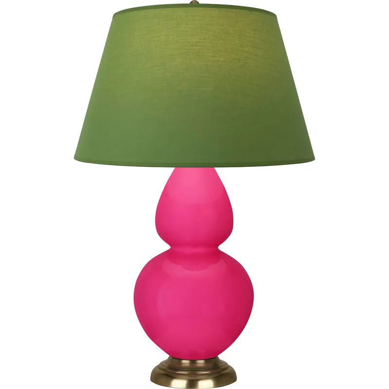 Double Gourd 31 inch 150 watt Razzle Rose Glazed Ceramic with Antique Natural Brass Table Lamp Portable Light in Tea Green with Taupe