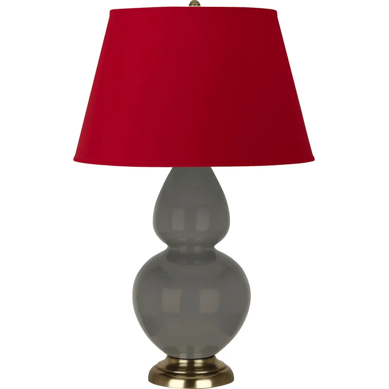 Double Gourd 31 inch 150 watt Ash Glazed Ceramic with Antique Brass Table Lamp Portable Light in Rose Red with Ink Black