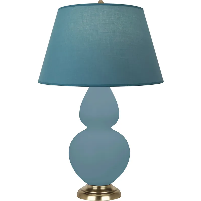 Double Gourd 31 inch 150 watt Matte Steel Blue Glazed Ceramic with Antique Brass Table Lamp Portable Light in Bright Blue with Gray