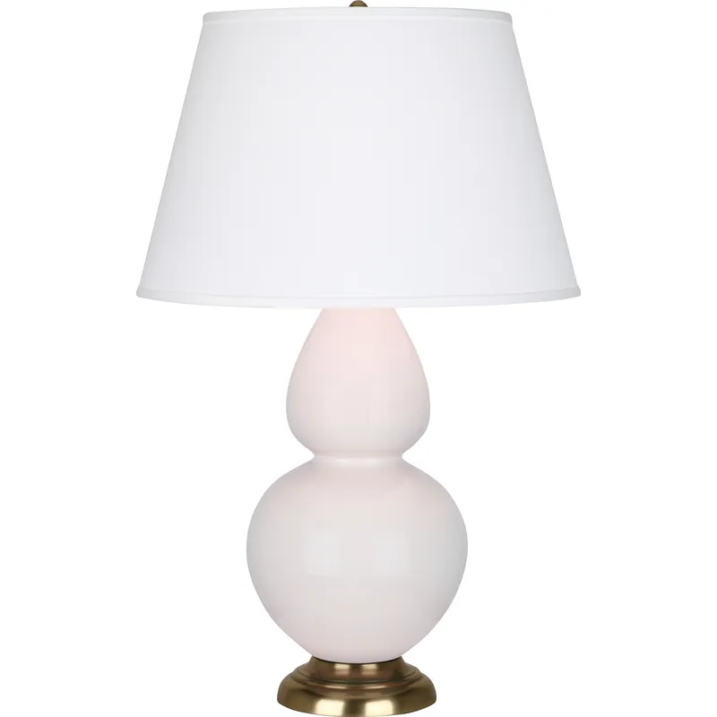 Double Gourd 31 inch 150 watt Rose Water with Antique Brass Table Lamp Portable Light in Pearl Dupioni