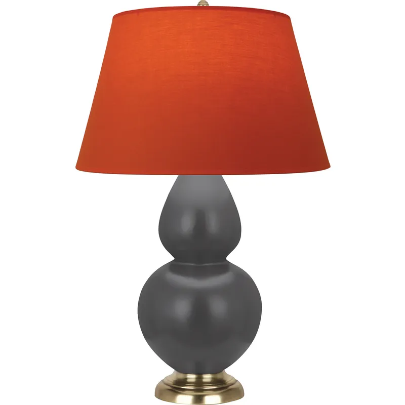Double Gourd 31 inch 150 watt Matte Ash Glazed Ceramic with Antique Brass Table Lamp Portable Light in Tangerine with Taupe