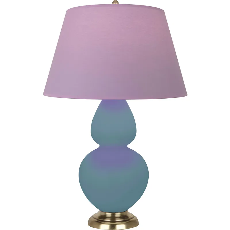 Double Gourd 31 inch 150 watt Matte Steel Blue Glazed Ceramic with Antique Brass Table Lamp Portable Light in Lavender with Plum